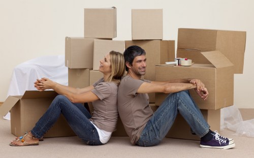 Completed Chelsea home move with boxes arranged in a new flat